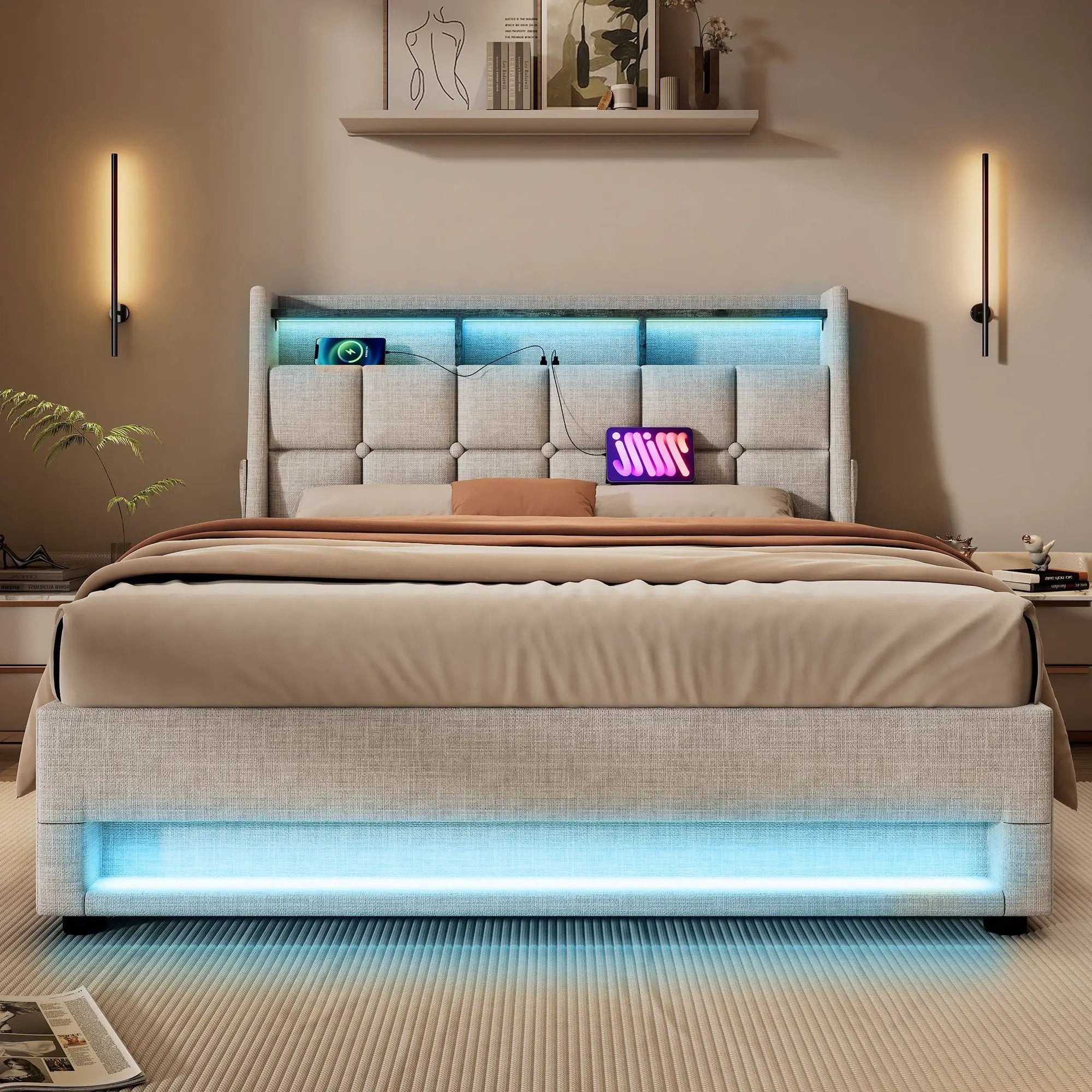 Upholstered Platform Bed With A Hydraulic Storage System, LED And USB Charging (Without Mattress) by HouseOfZazla
