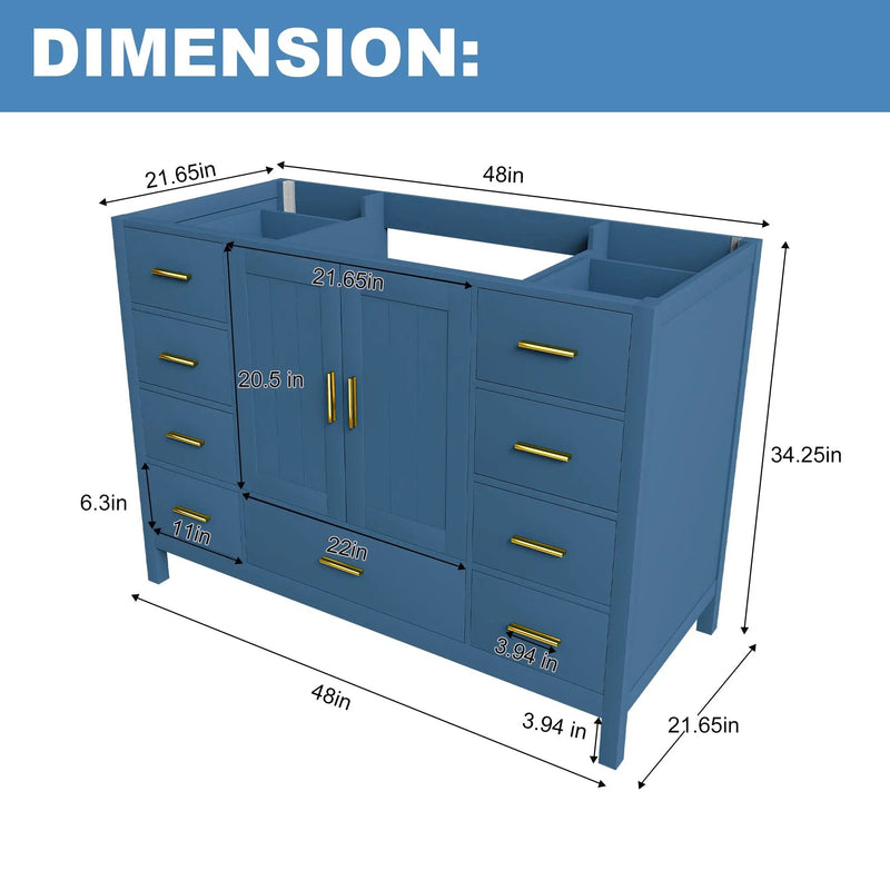 48" Bathroom Vanity Base Cabinet with 2 Soft-Close Double Doors & 9 Drawers by HouseOfZazla