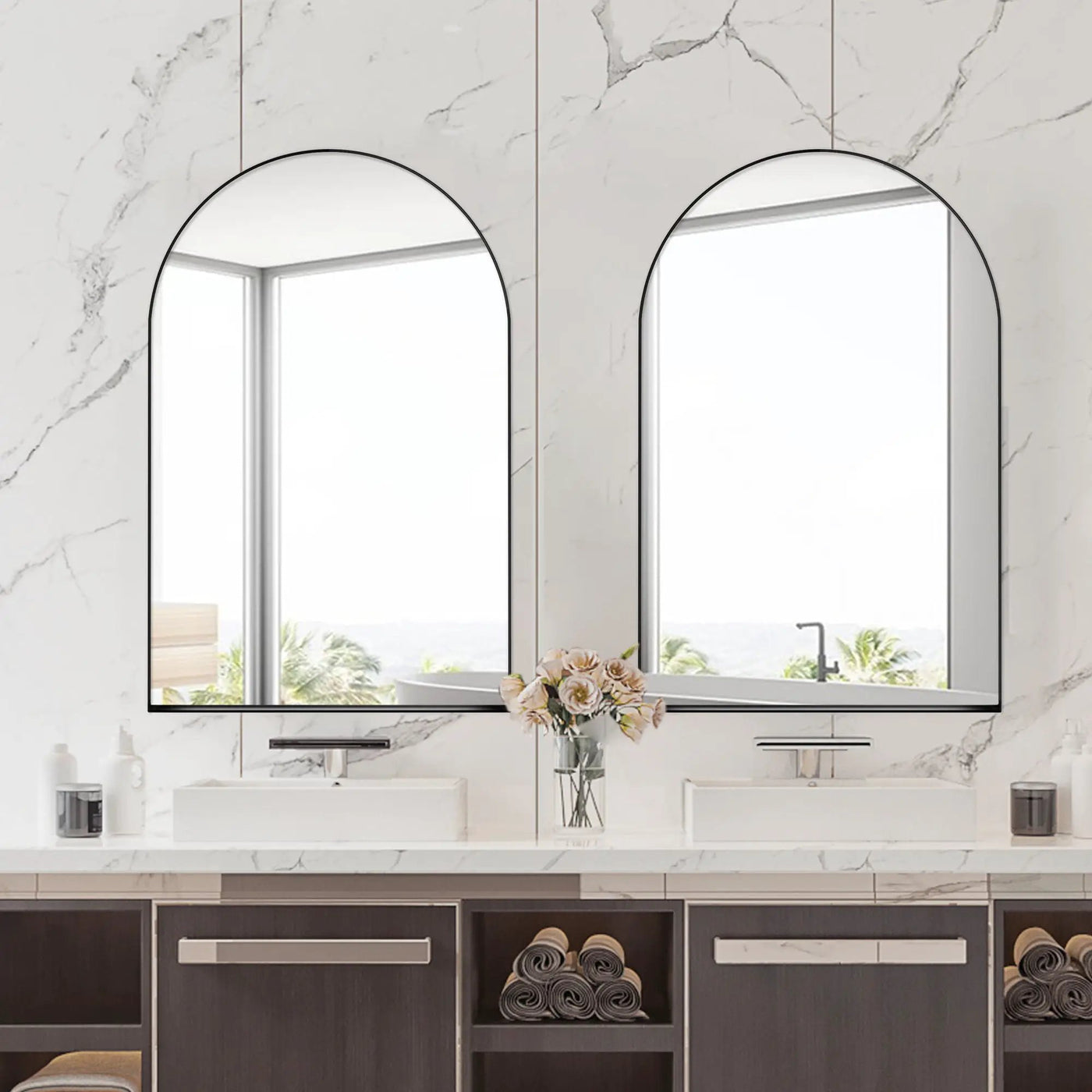 Arched Recessed Medicine Cabinet, Metal Framed Bathroom Wall Cabinet With Mirror And Adjustable Shelves, Wall Mirror With Storage For Bathroom by Unique Piece Furniture