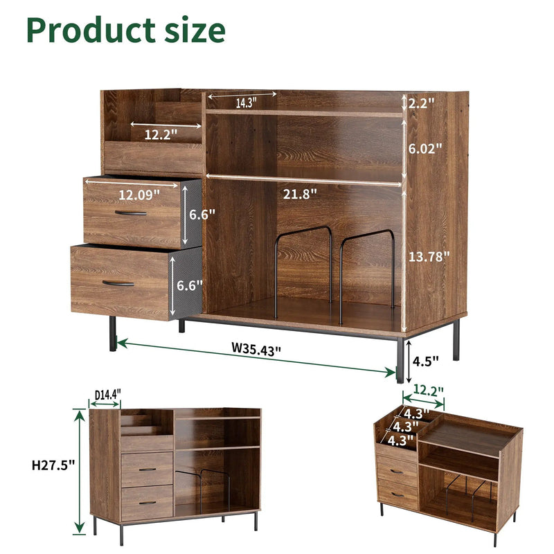 Grain Record Player Stand, Media Console With Speaker Shelf & 2 Drawers by Unique Piece Furniture