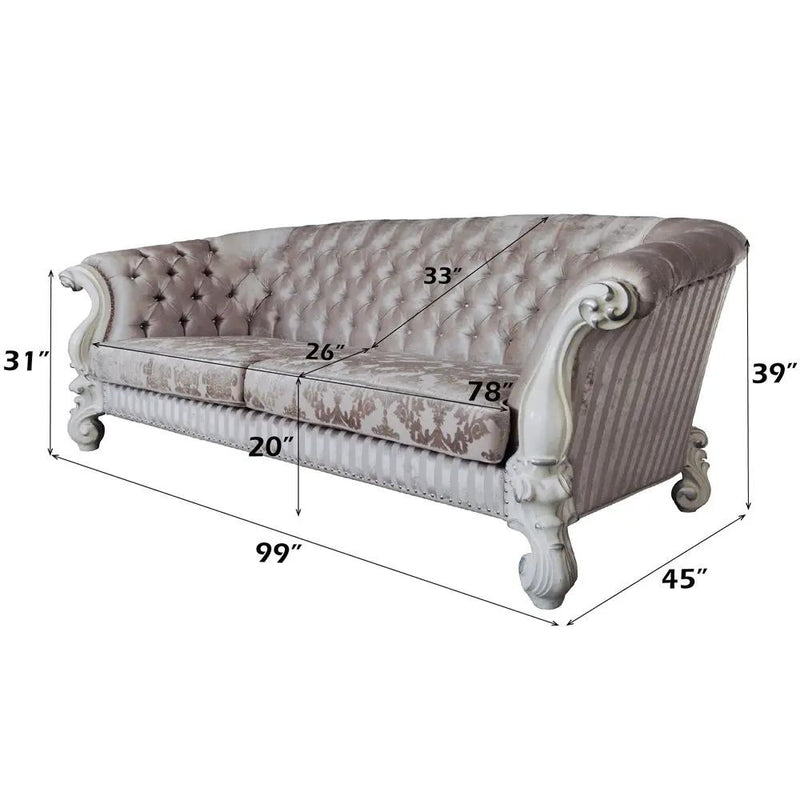 Versailles - Sofa With 7 Pillows - Ivory Fabric & Bone White by Unique Piece Furniture