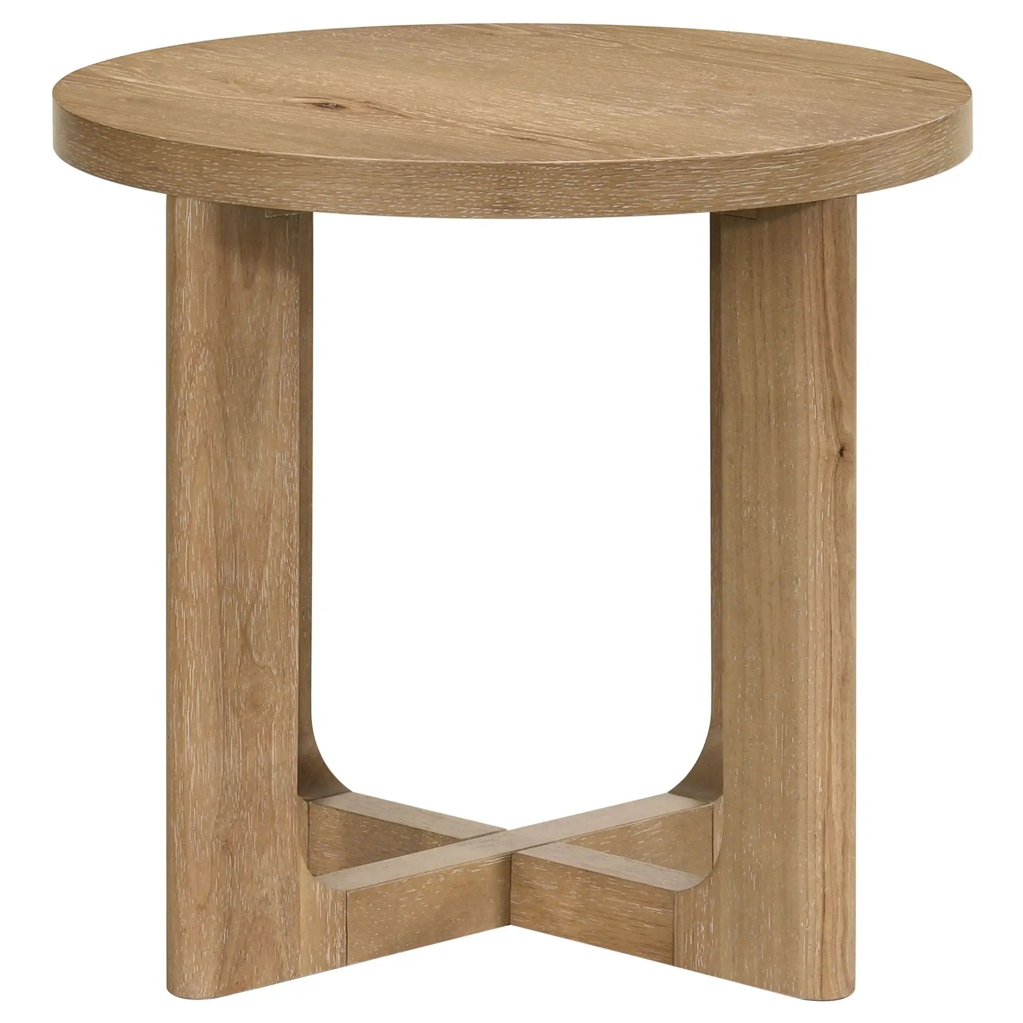 Kessler Round Sculptural Wood End Table Light Oak by Unique Piece Furniture