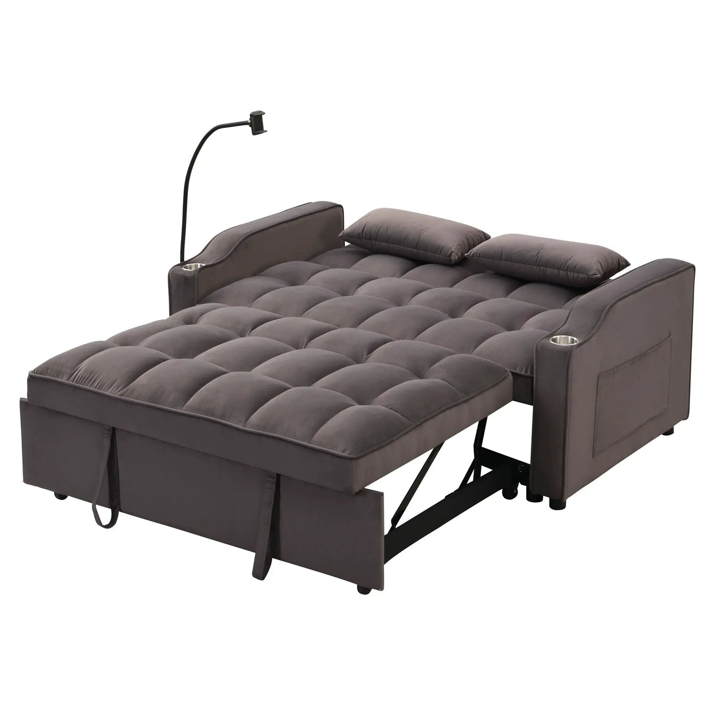 Modern Loveseat Futon Sofa With Pullout Bed, Adjustable Reclining Backrest, Toss Pillows by Unique Piece Furniture