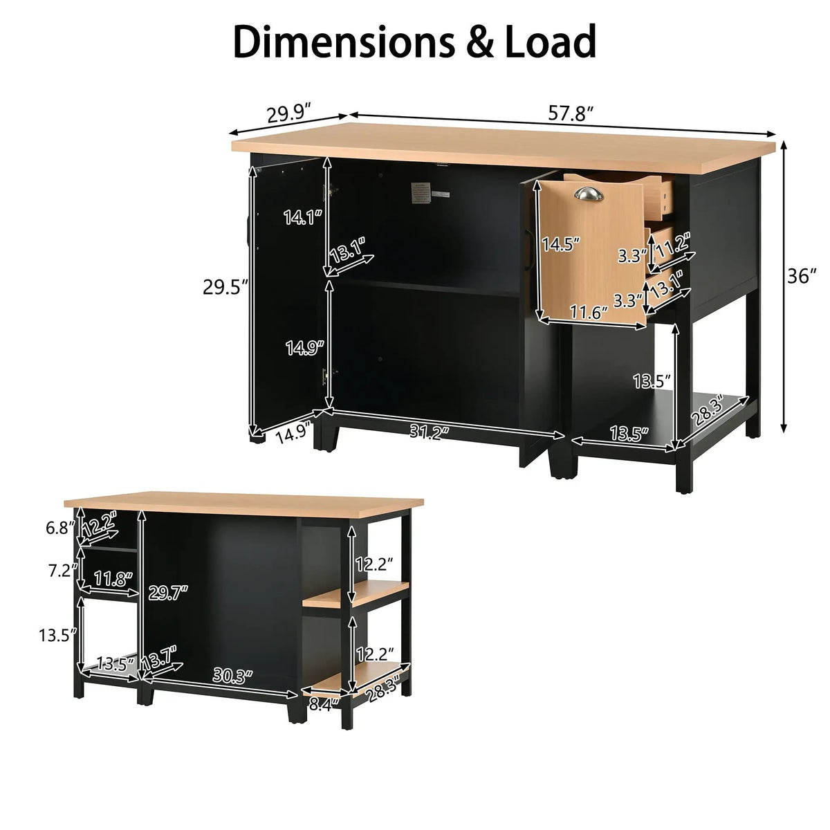 58" Freestanding Kitchen Island by HouseOfZazla