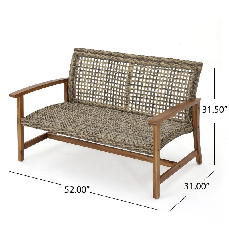 Outdoor Rattan Loveseat with Wooden Legs - Brown by HouseOfZazla