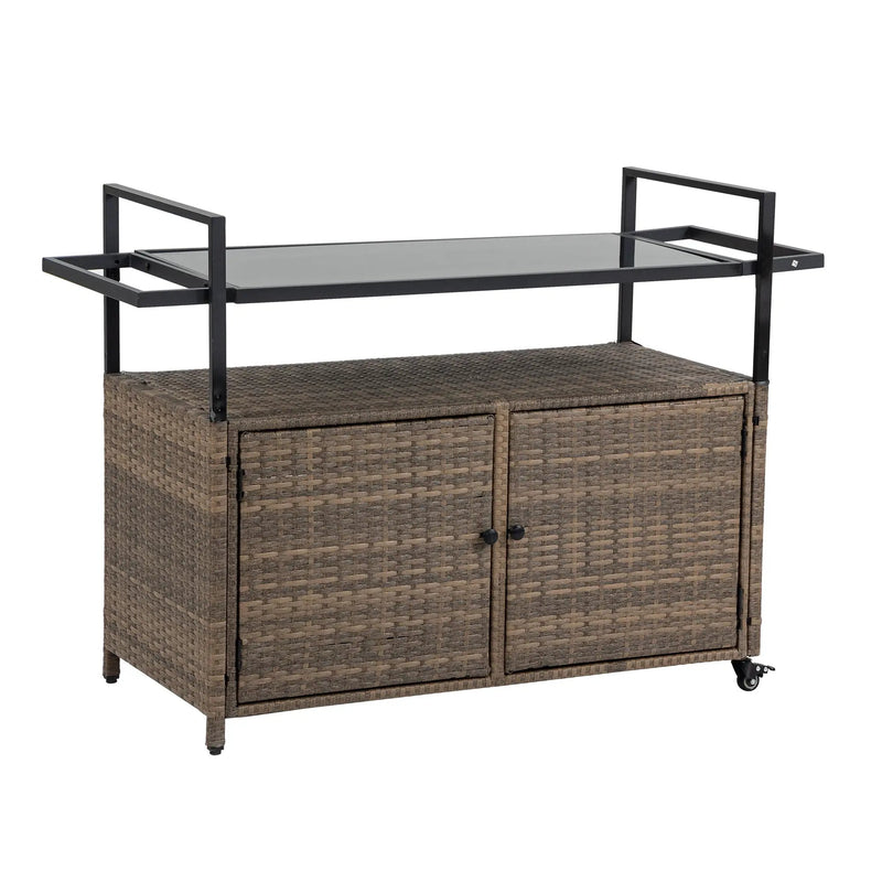 Outdoor Wicker Bar Cart with Glass Top and Wheels by HouseOfZazla