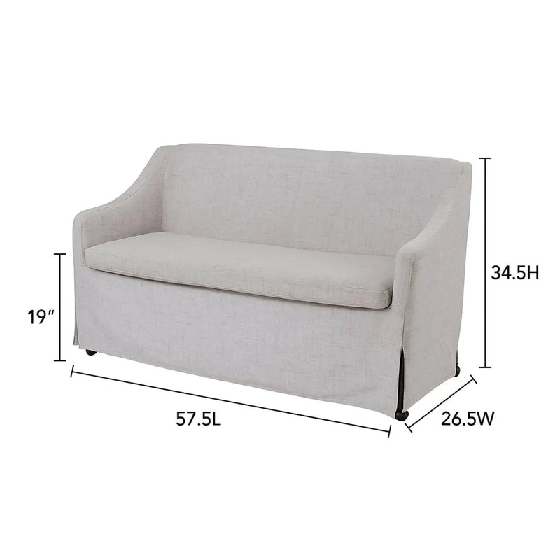 Slip Covered Settee With Casters - Beige by HouseOfZazla