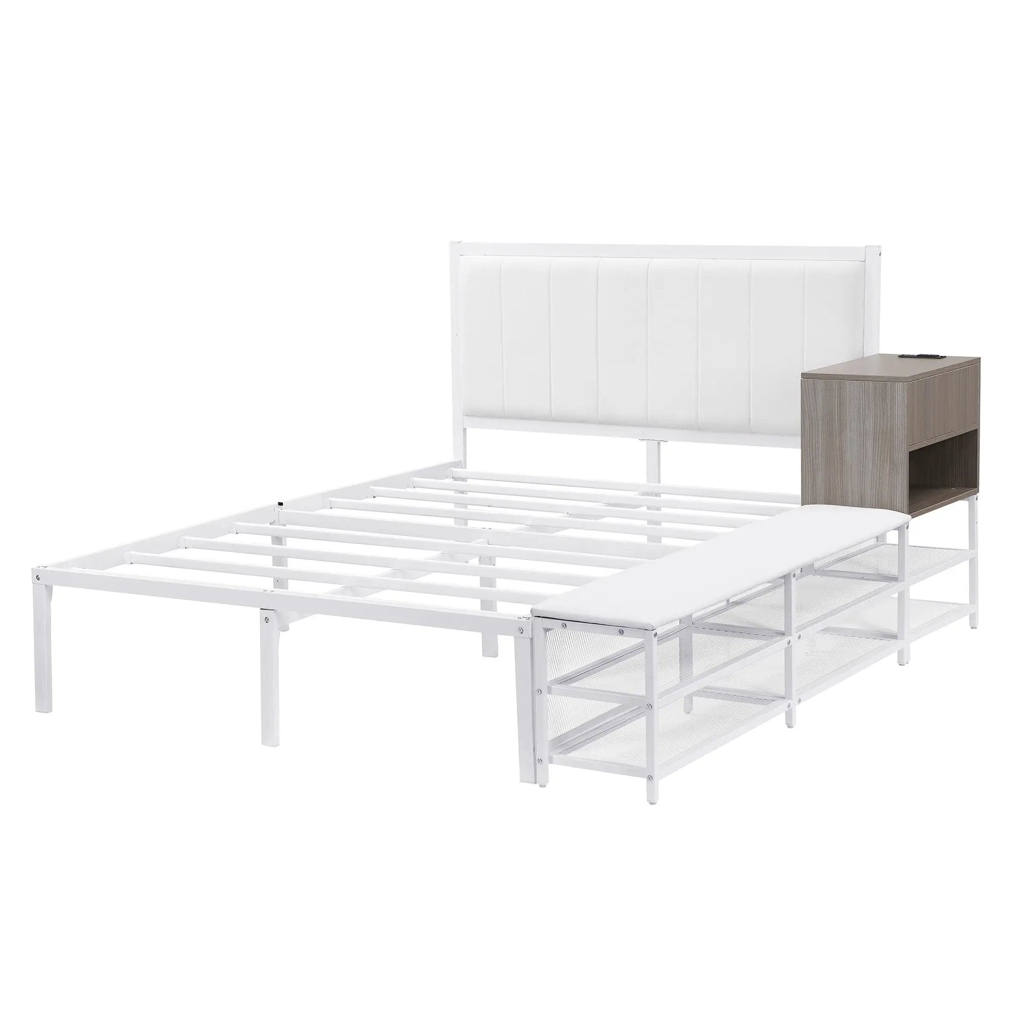 Platform Bed With 2 Tier Storage Shelves, Storage Cabinet by Unique Piece Furniture