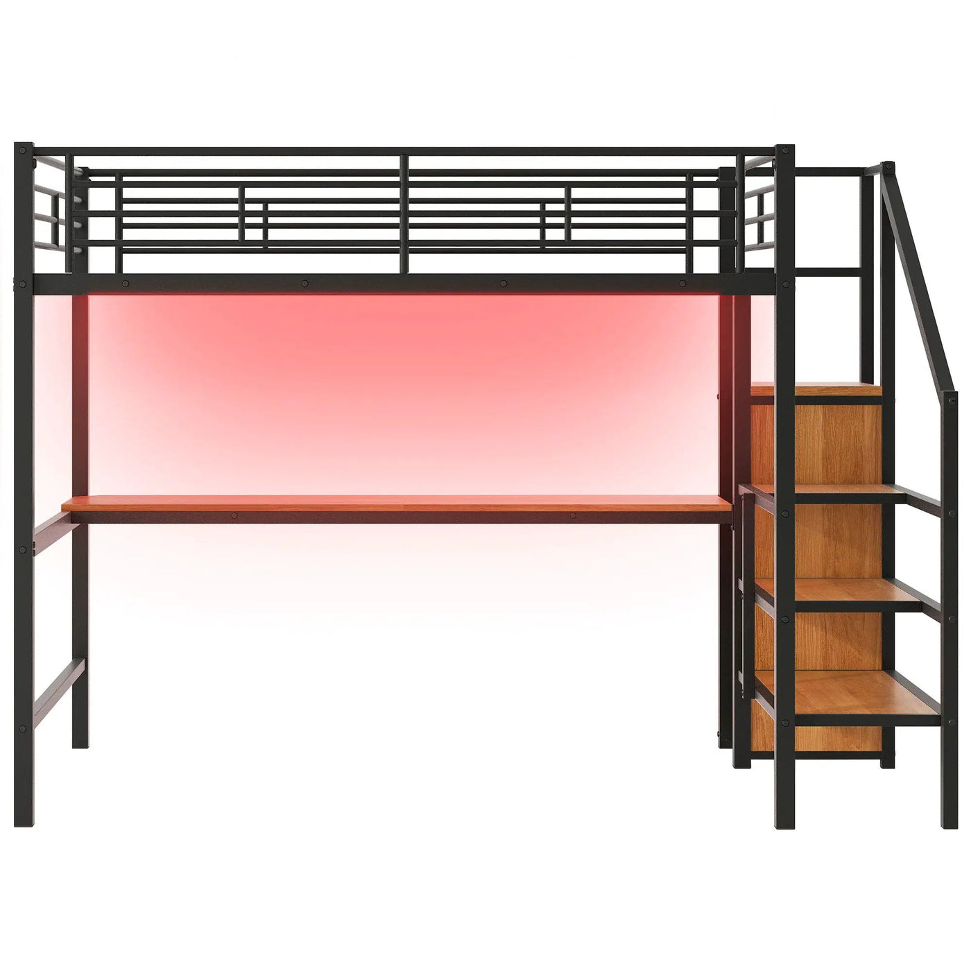 Loft Bed With Desk, Storage Staircase, Small Wardrobe And LED Light by HouseOfZazla