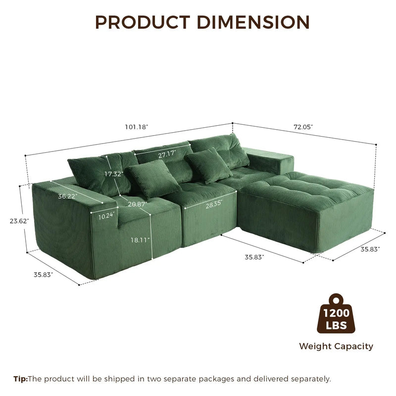 101" L-Shaped Modular Compression Sofa by HouseOfZazla