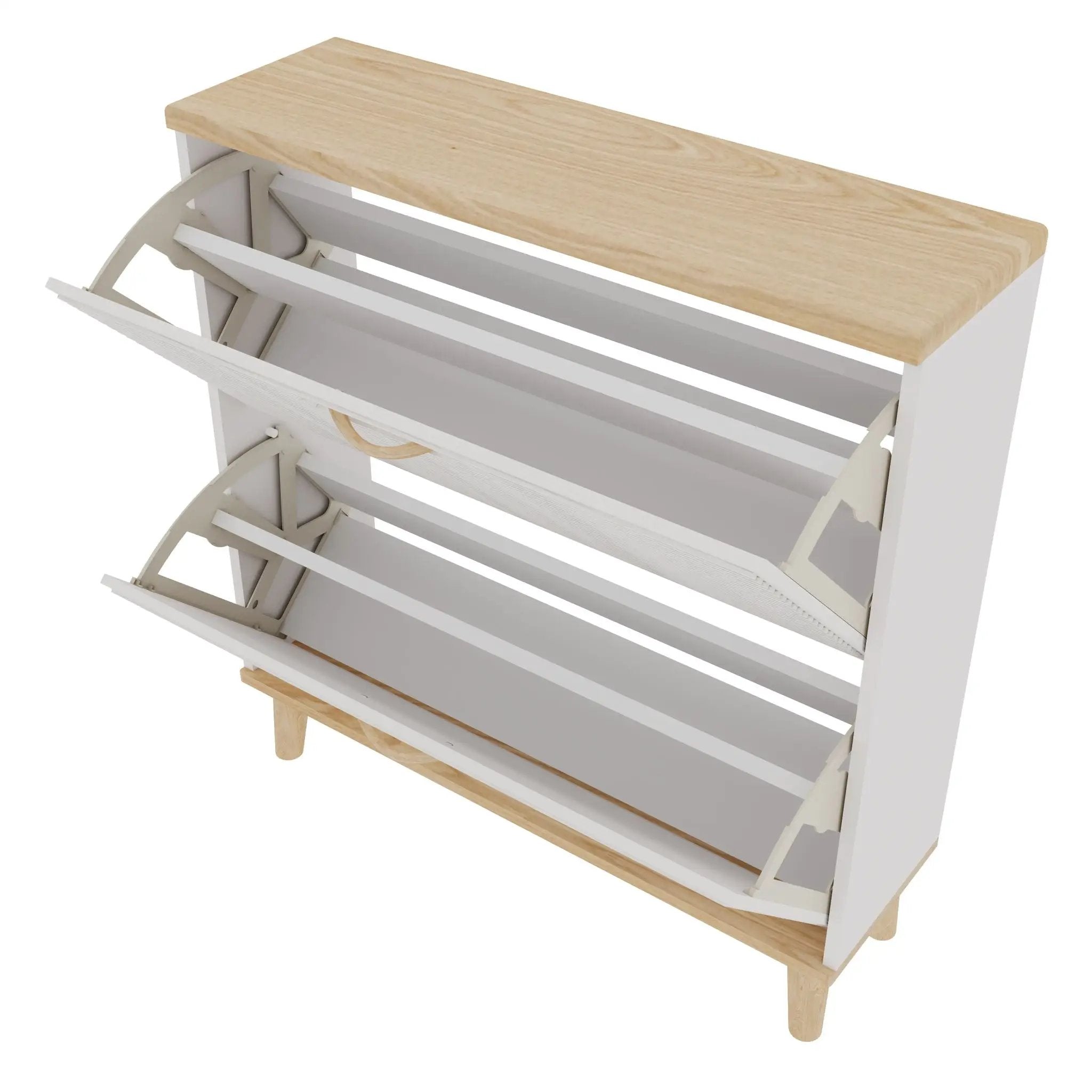 Narrow - Entryway Shoe Storage Cabinet With 2 Flip Drawers Legs - Natural / White by HouseOfZazla