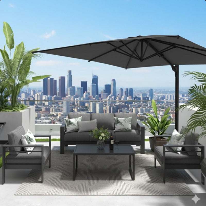 Round Cantilever Patio Umbrella With 360 Rotation & Infinite Tilt Adjustment by HouseOfZazla
