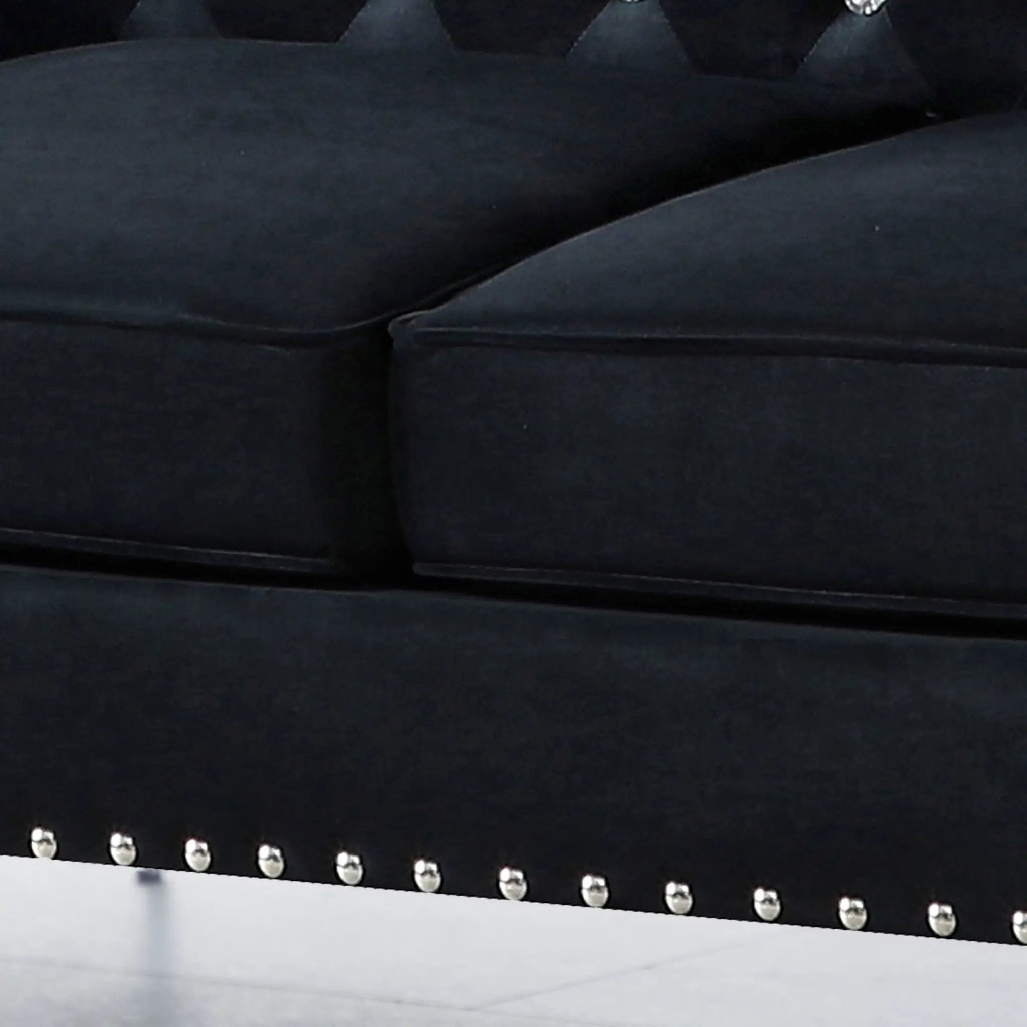 Wide Sofa With Jeweled Buttons Square Arm, 2 Pillows by HouseOfZazla