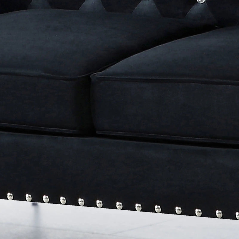 Wide Sofa With Jeweled Buttons Square Arm, 2 Pillows by HouseOfZazla