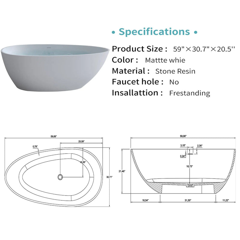 59'' Solid Surface Matte Tub by HouseOfZazla