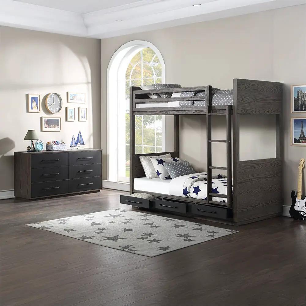 Estevon - Twin Over Twin Bunk Bed With Storage - Gray Oak by Unique Piece Furniture
