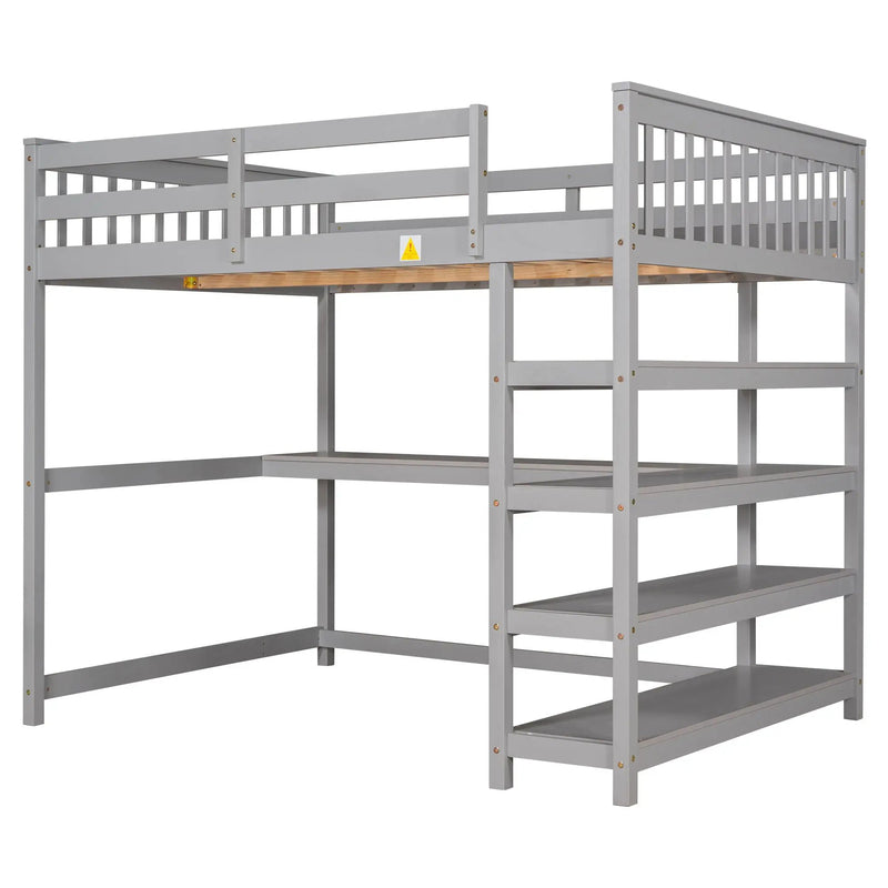 Loft Bed With Storage Shelves And Under Bed Desk