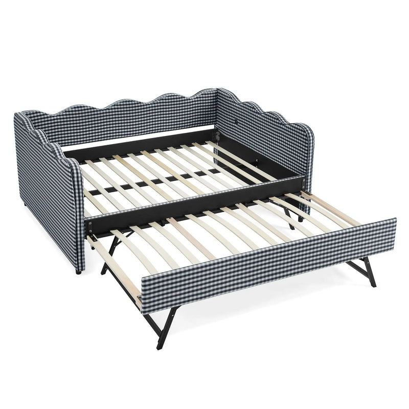 Gingham Daybed With USB Charging Port, Wave-Shaped Design by Unique Piece Furniture