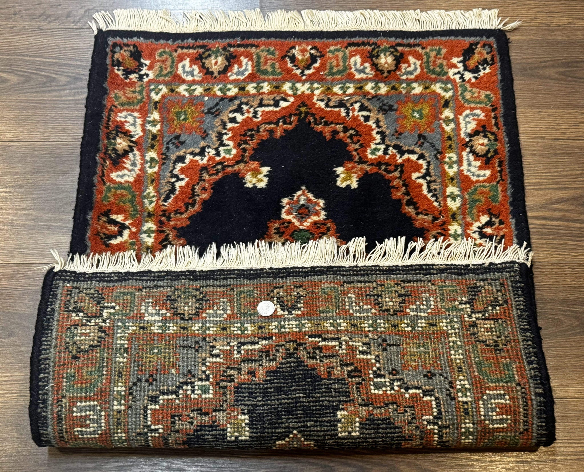 Small Indo Persian Rug 2x3, Navy Blue & Terracotta, Wool, Handmade by Jewel Rugs