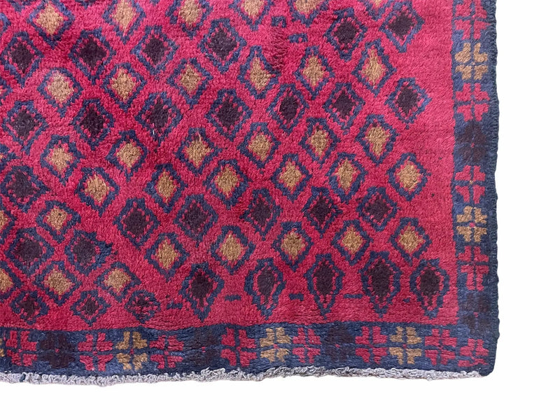 3x5 New Vintage Handmade Tribal Wool Rug Balouch Rug Afghan Rug Red Blue Diamond by Jewel Rugs