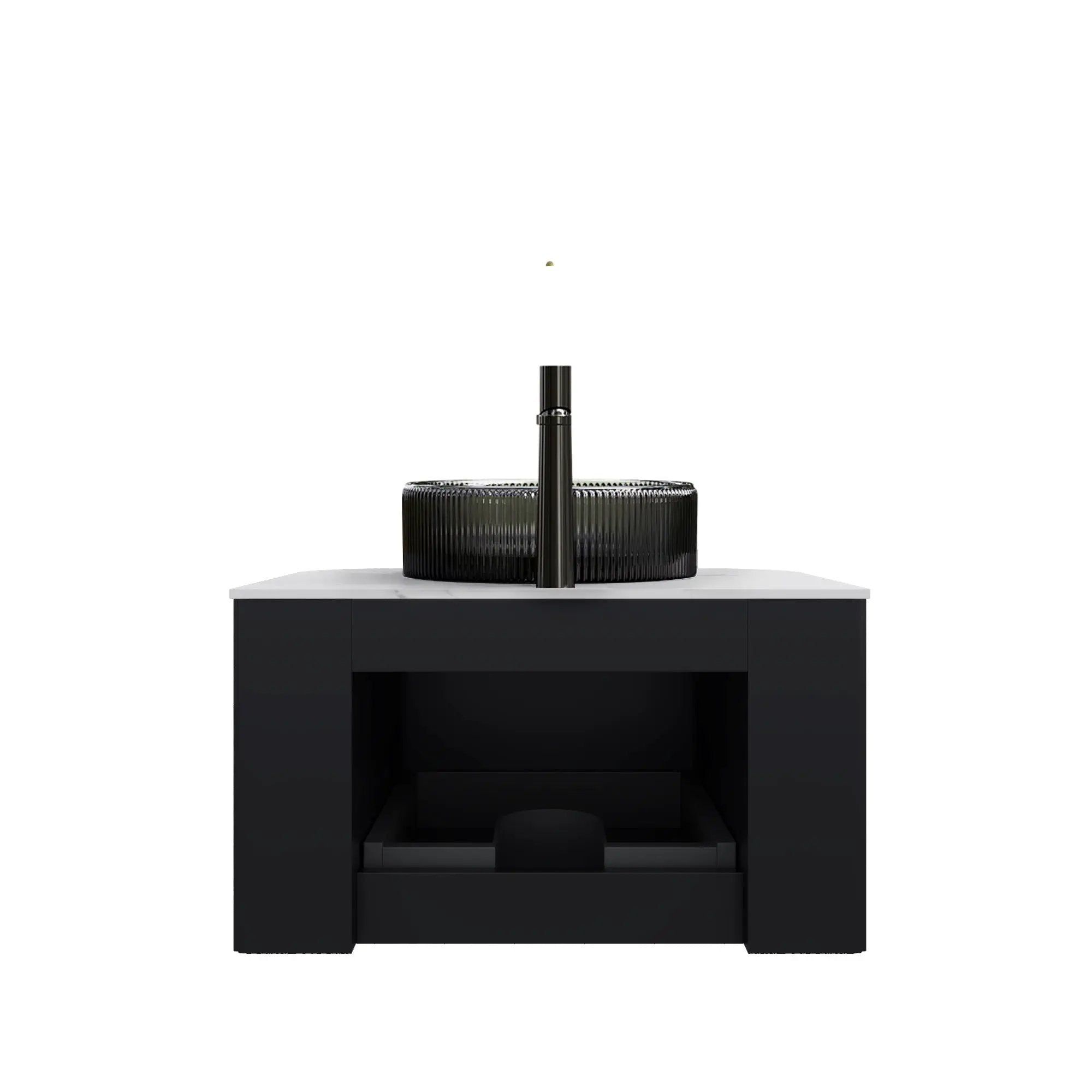 DINA 24" Bathroom Vanity & Sink, Floating Curved Edges with Striped Plywood Cabinet by HouseOfZazla