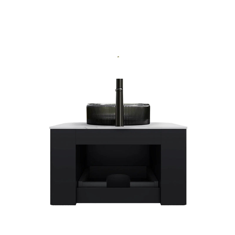 DINA 24" Bathroom Vanity & Sink, Floating Curved Edges with Striped Plywood Cabinet by HouseOfZazla