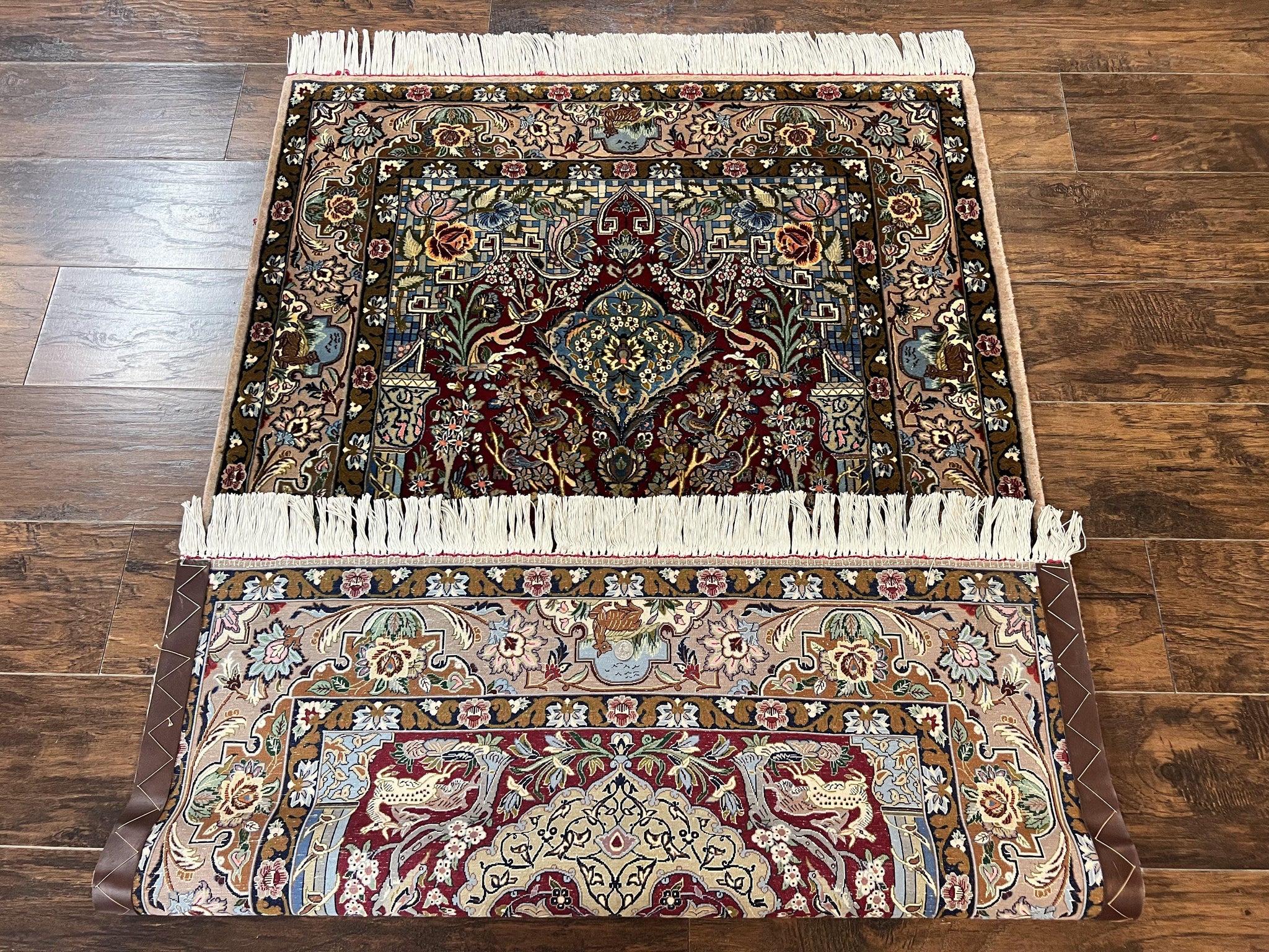 Marvelous Persian Isfahan Rug 3.7 x 5.6, Tree of Life and Animal Pictorials, Handmade Vintage Super Fine 600 KPSI, Kork Wool Silk Highlights, Rare by Jewel Rugs