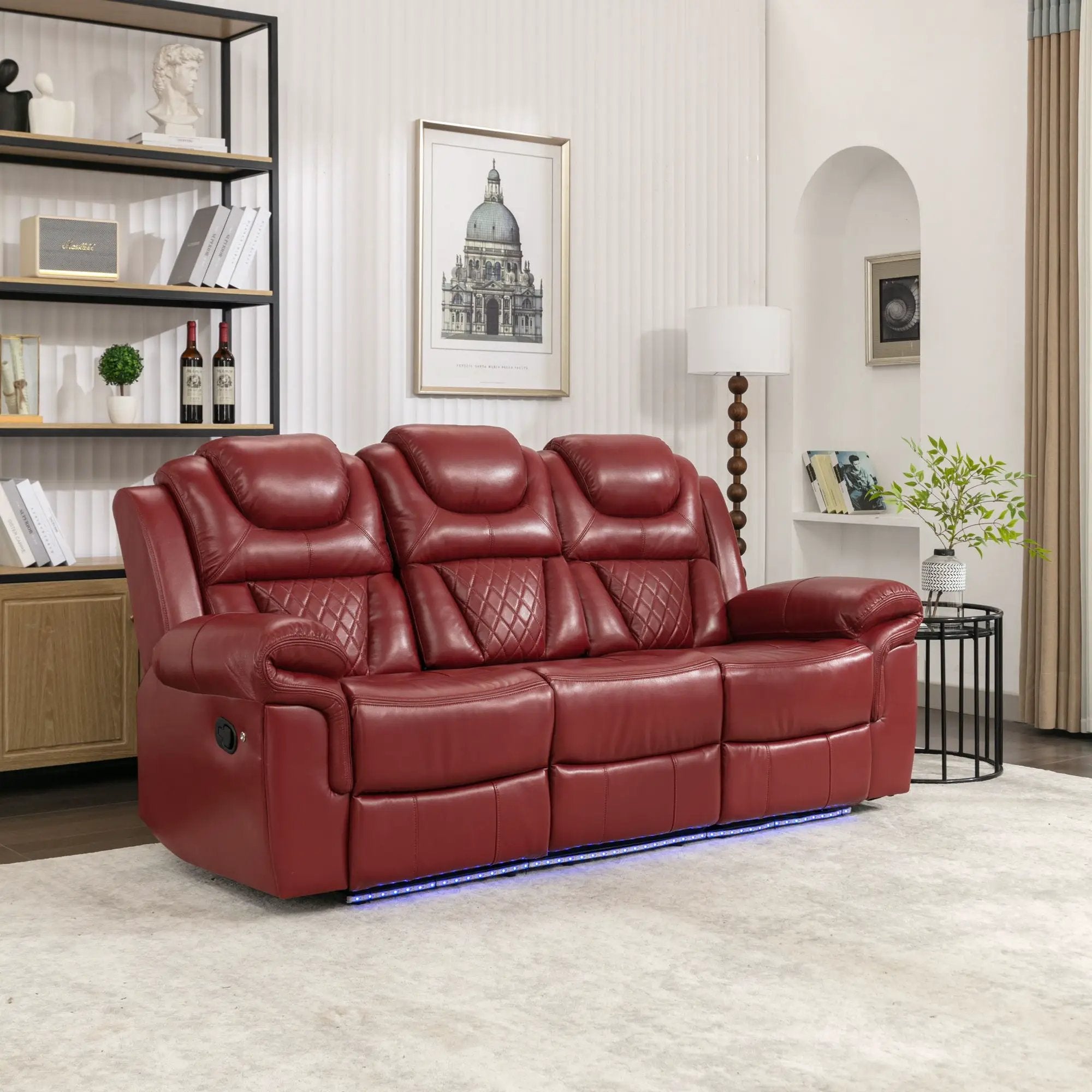 Home Theater Seating Manual Recliner Chair With Center Console And Led Light Strip For Living Room by HouseOfZazla