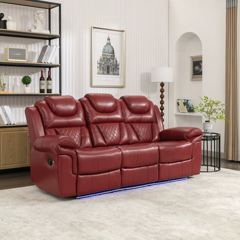 Home Theater Seating Manual Recliner Chair With Center Console And Led Light Strip For Living Room by HouseOfZazla