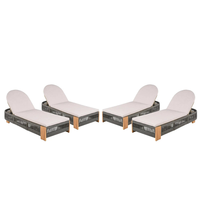 Outdoor Acacia Wood Patio Adjustable Lounge Chair Set of 4 - Grey Rope by HouseOfZazla