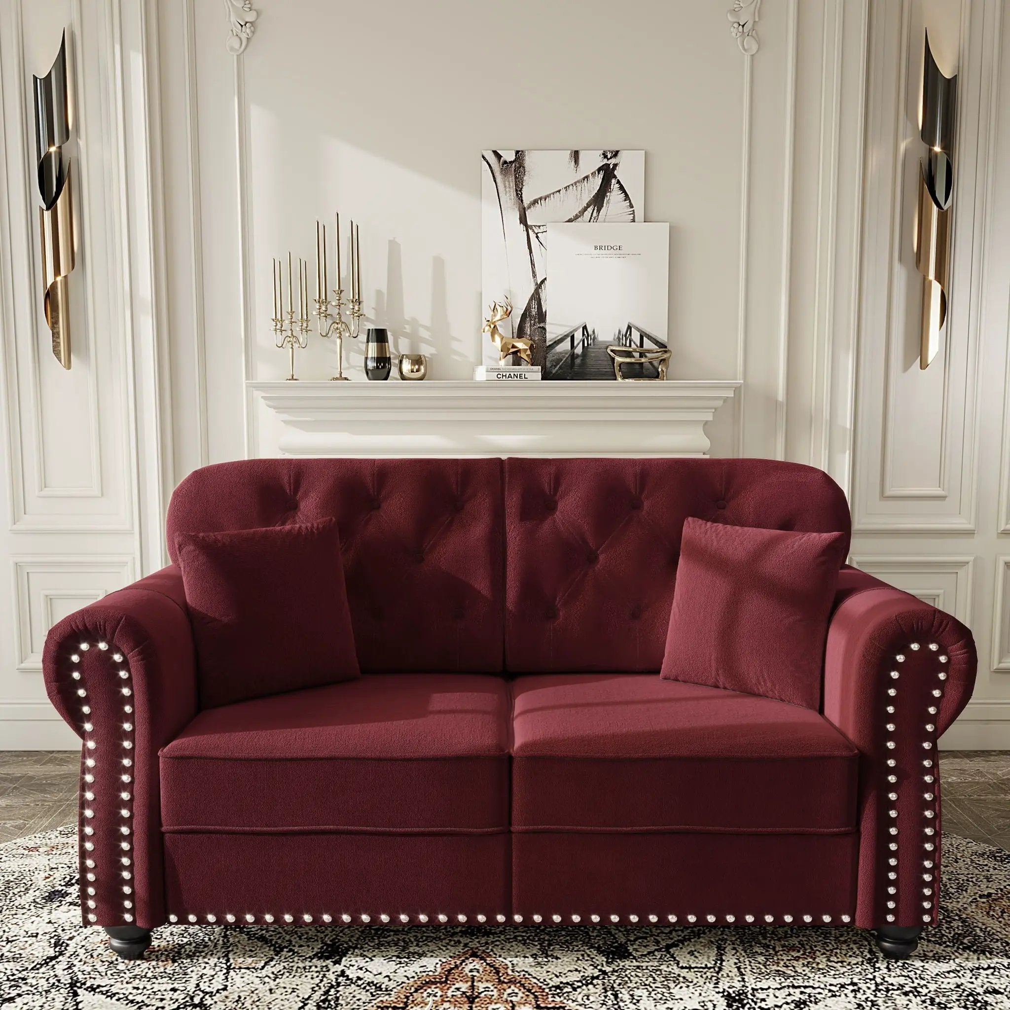 Upholstered Chesterfield Sofa With Nailhead Trim And Rolled Armrests by HouseOfZazla