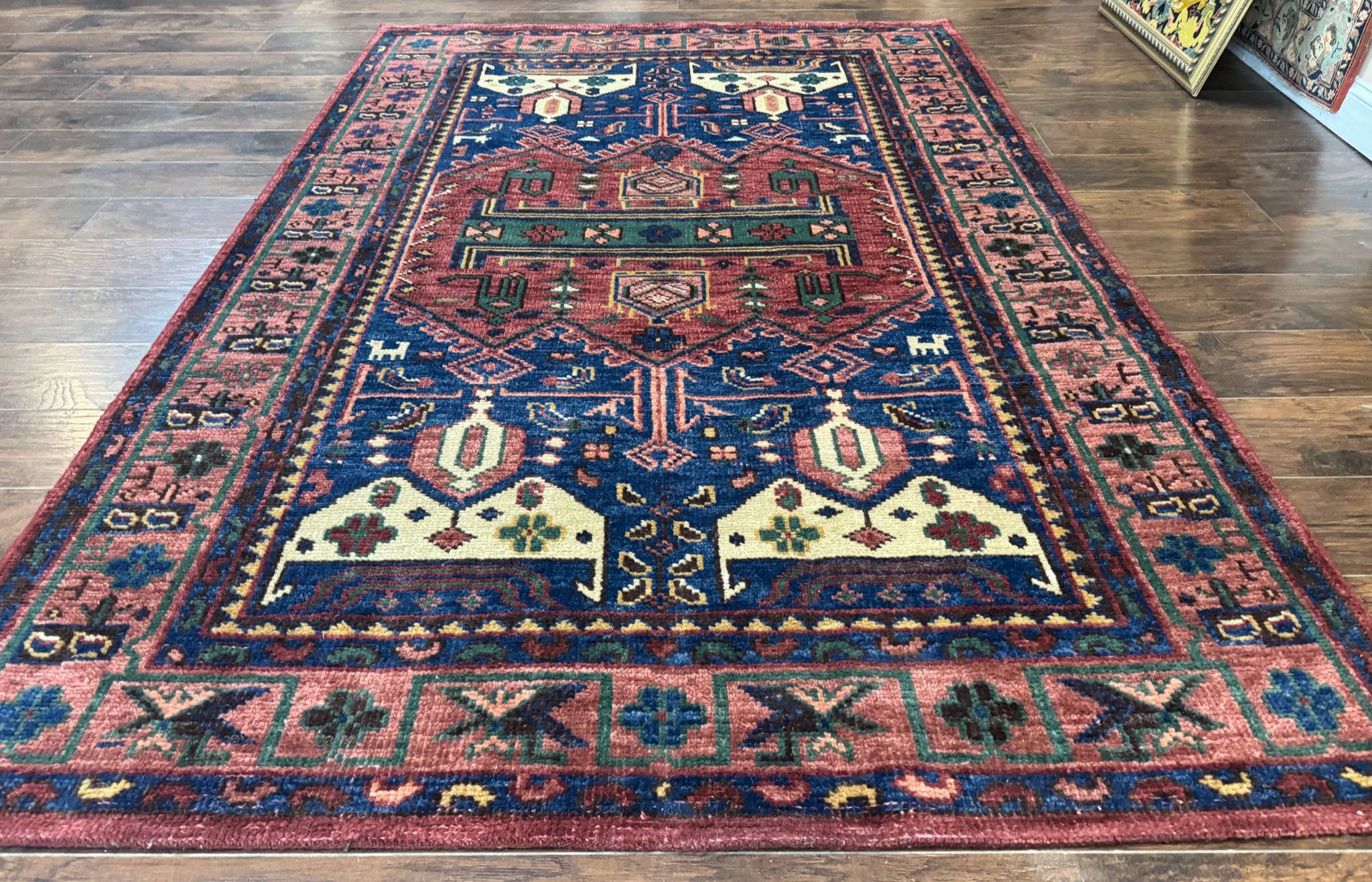 Persian Tribal Heriz Design Rug 6x9, Pottery Barn Rug, Hand Knotted Wool Vintage Rug by Jewel Rugs