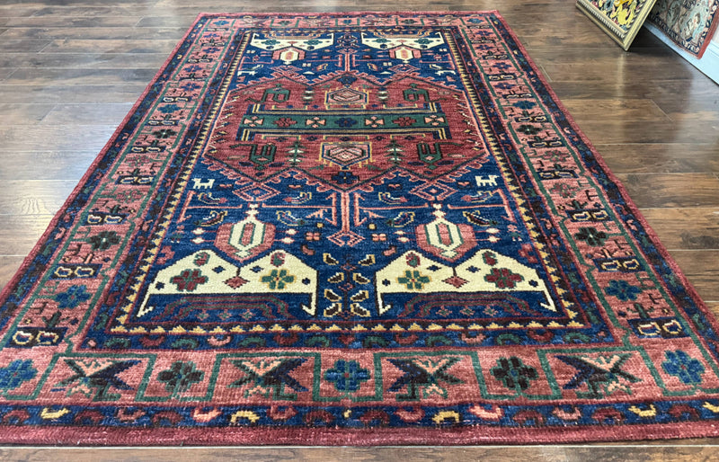 Persian Tribal Heriz Design Rug 6x9, Pottery Barn Rug, Hand Knotted Wool Vintage Rug by Jewel Rugs