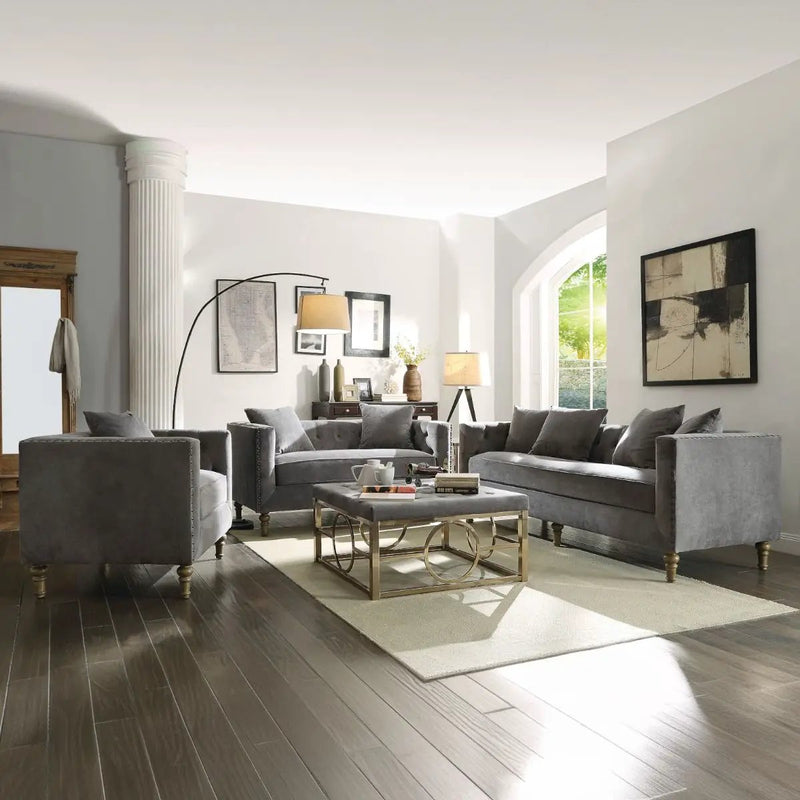 Sidonia - Chair With Pillow - Gray Velvet by Unique Piece Furniture