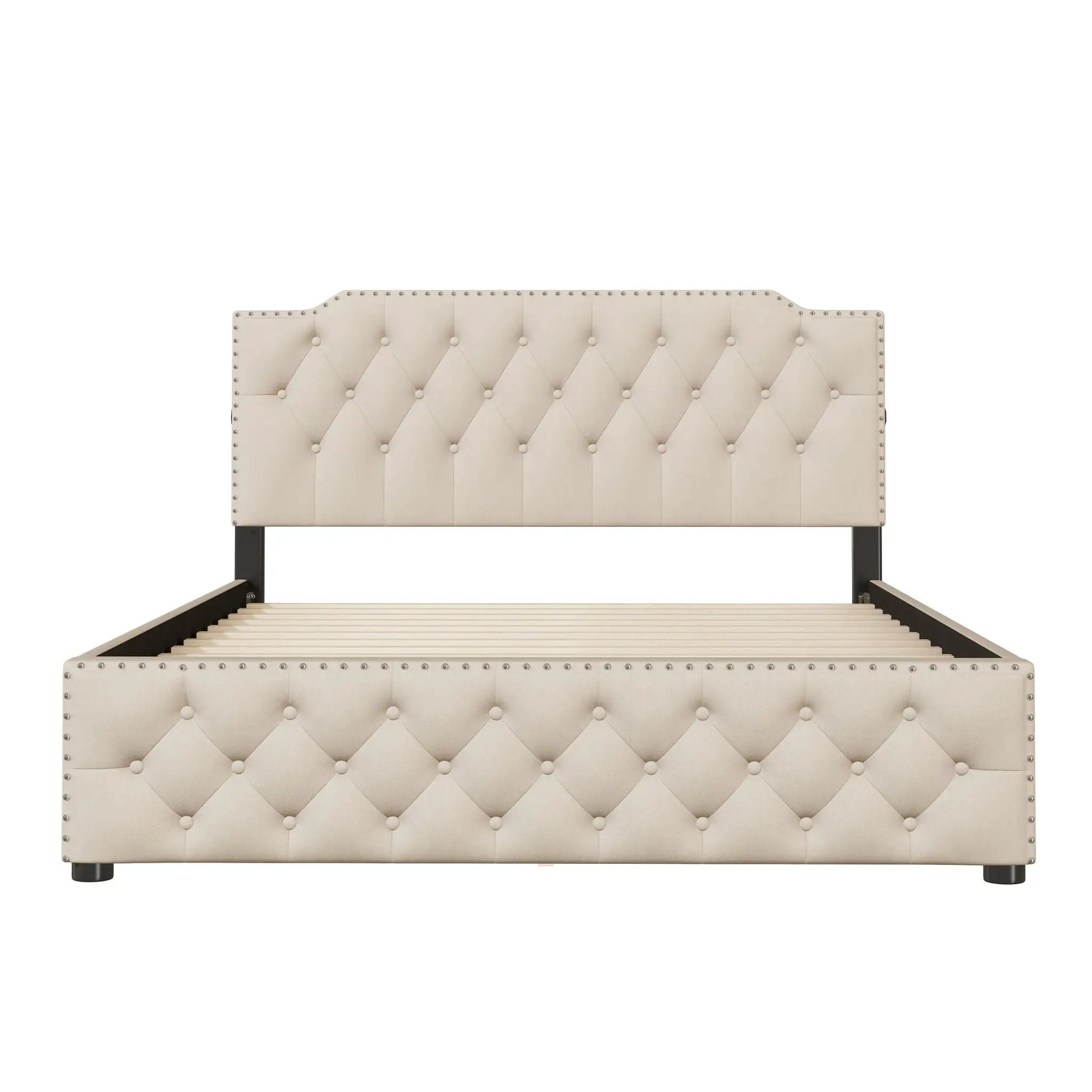 Upholstered Platform Bed With 2 Drawers And 2 Sets Of USB Ports On Each Side, Fabric by HouseOfZazla