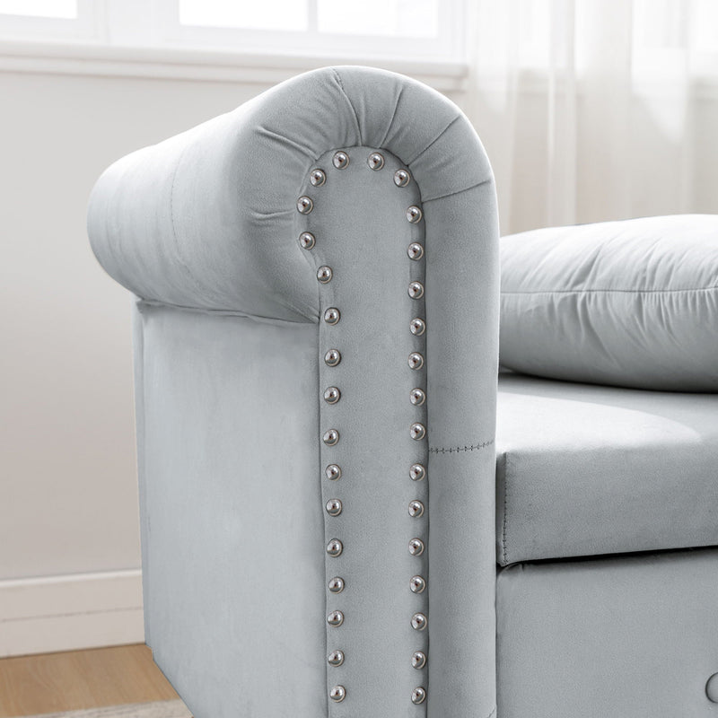 Chaise Lounge Indoor, Lounge Chair For Bedroom With Storage & Pillow, Modern Upholstered Rolled Arm Chase Lounge For Sleeping With Nailhead Trim For Living Room Bedroom Office by HouseOfZazla