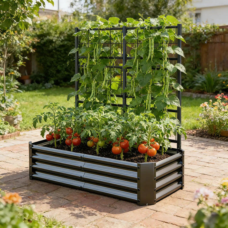 4x2x1FT Galvanized Raised Garden Bed with Arch Trellis