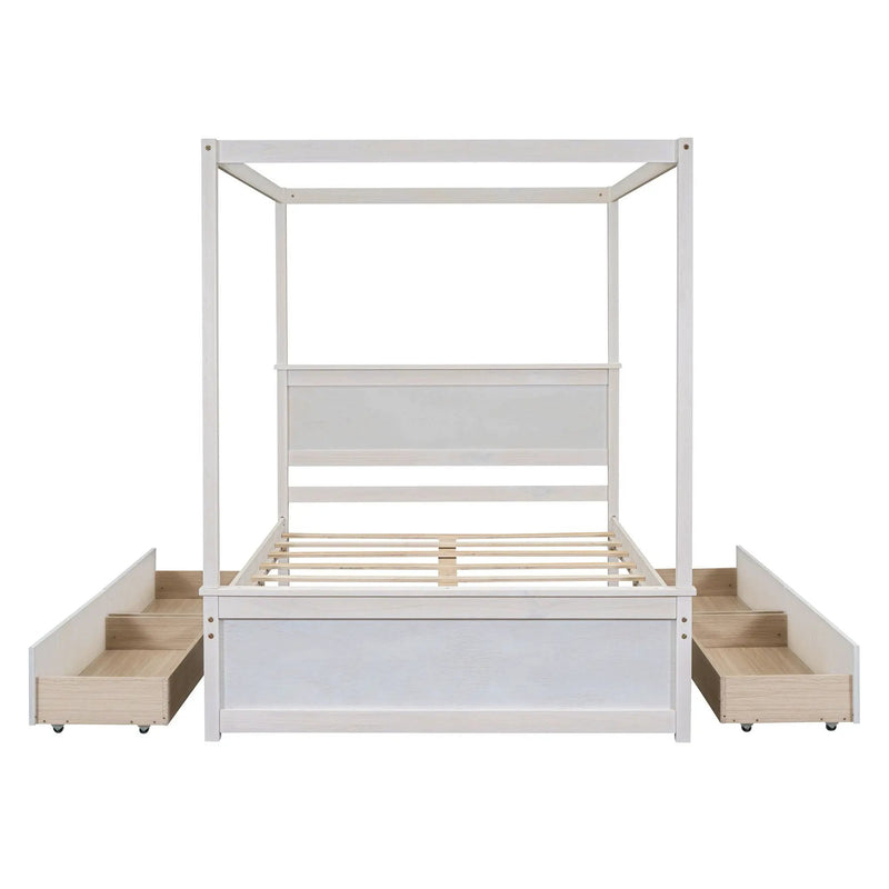 Canopy Platform Bed With Drawers, Support Slats, No Box Spring Needed by HouseOfZazla