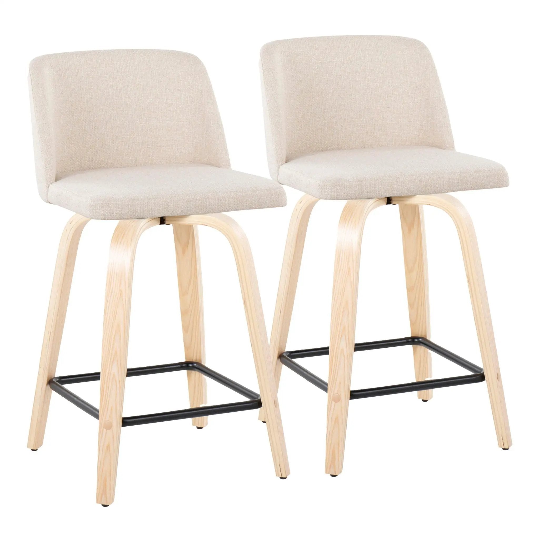 Toriano - Contemporary Modern Design Fixed Height Counter Stool With Swivel With Square Footrest (Set of 2) by HouseOfZazla