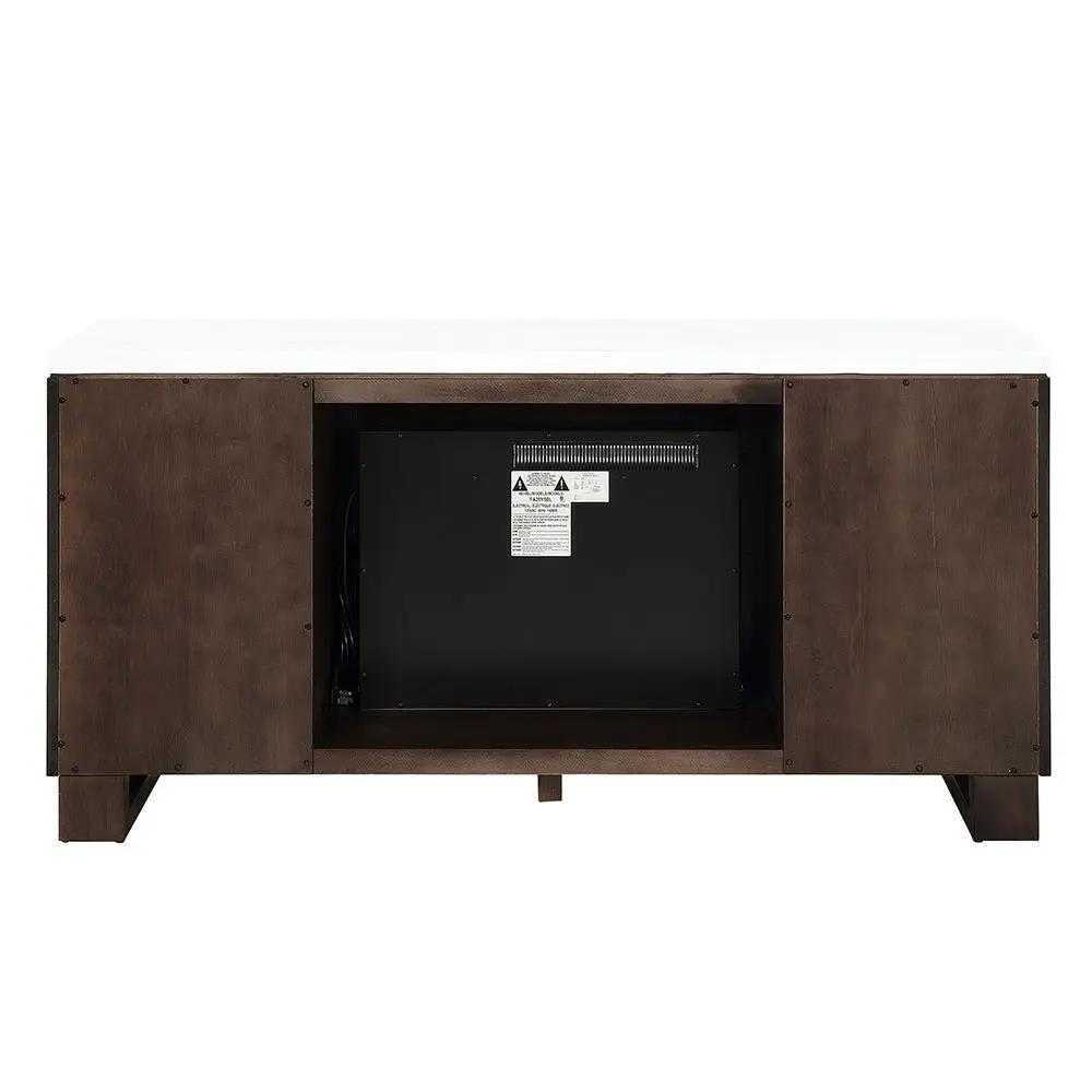 Edwyn - Server With Fireplace - Natural Marble Top & Espresso by Unique Piece Furniture