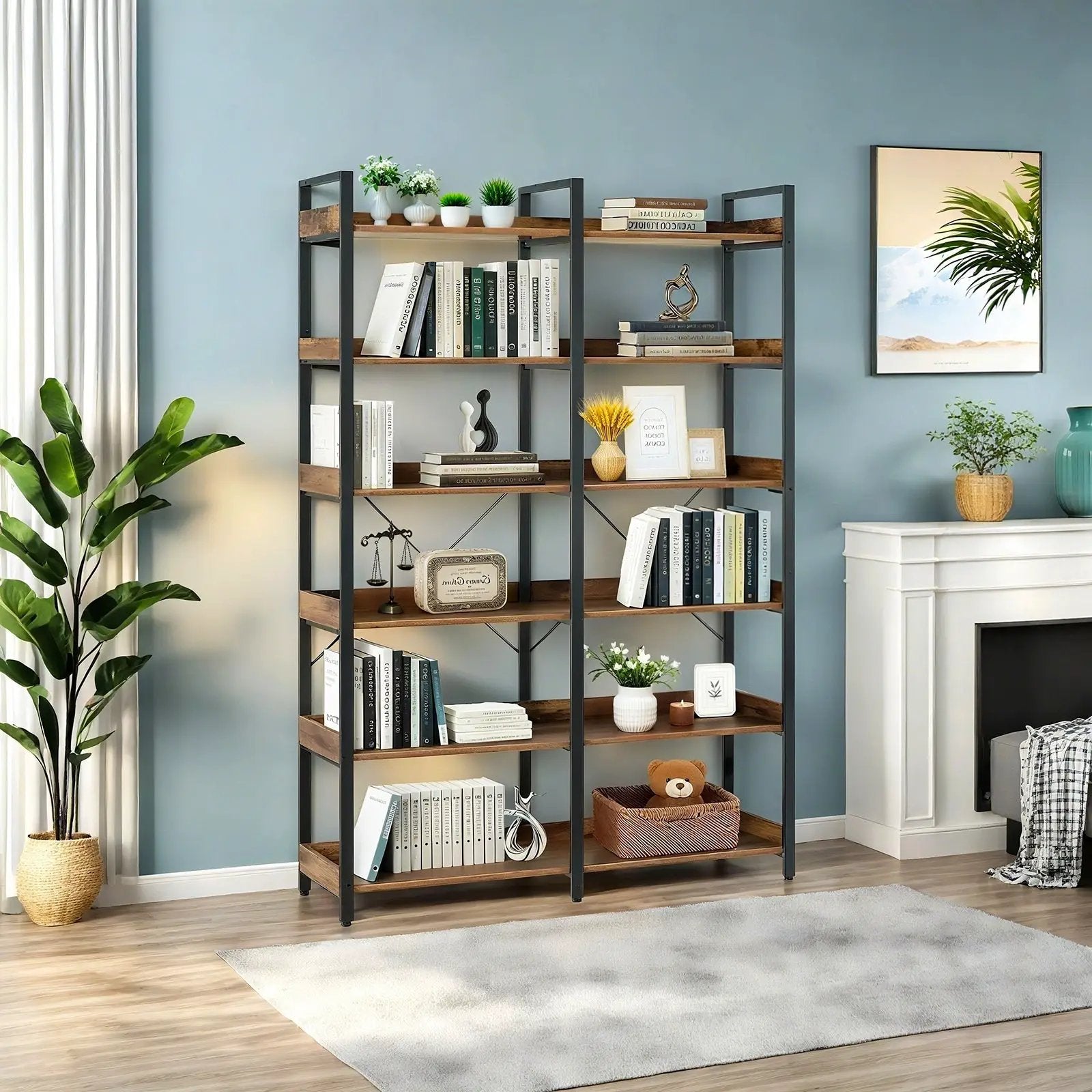 6-Tier Industrial Bookshelf With 12 Open Shelves by HouseOfZazla