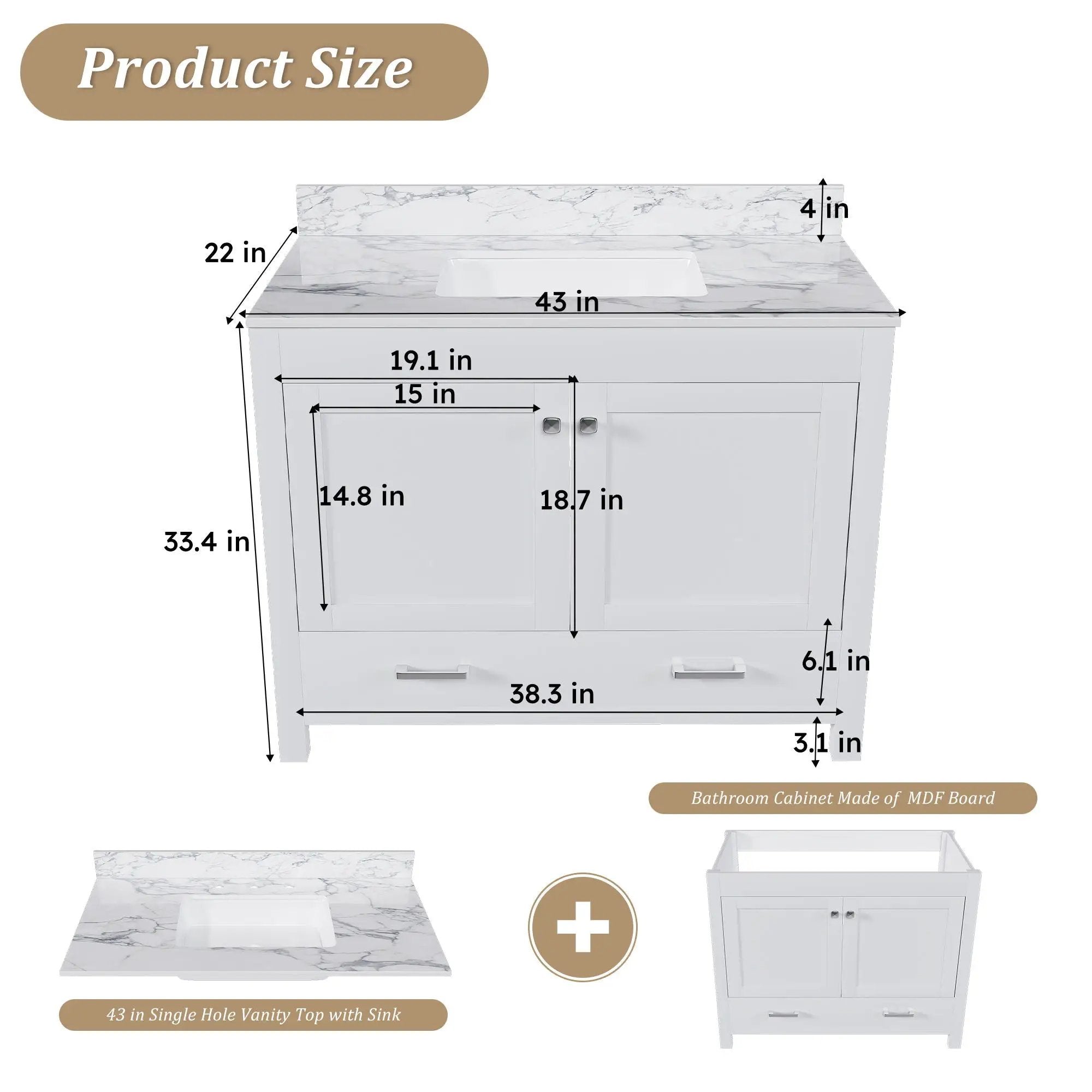 43" Bathroom Vanity, Multi Functional Cabinet - White by HouseOfZazla