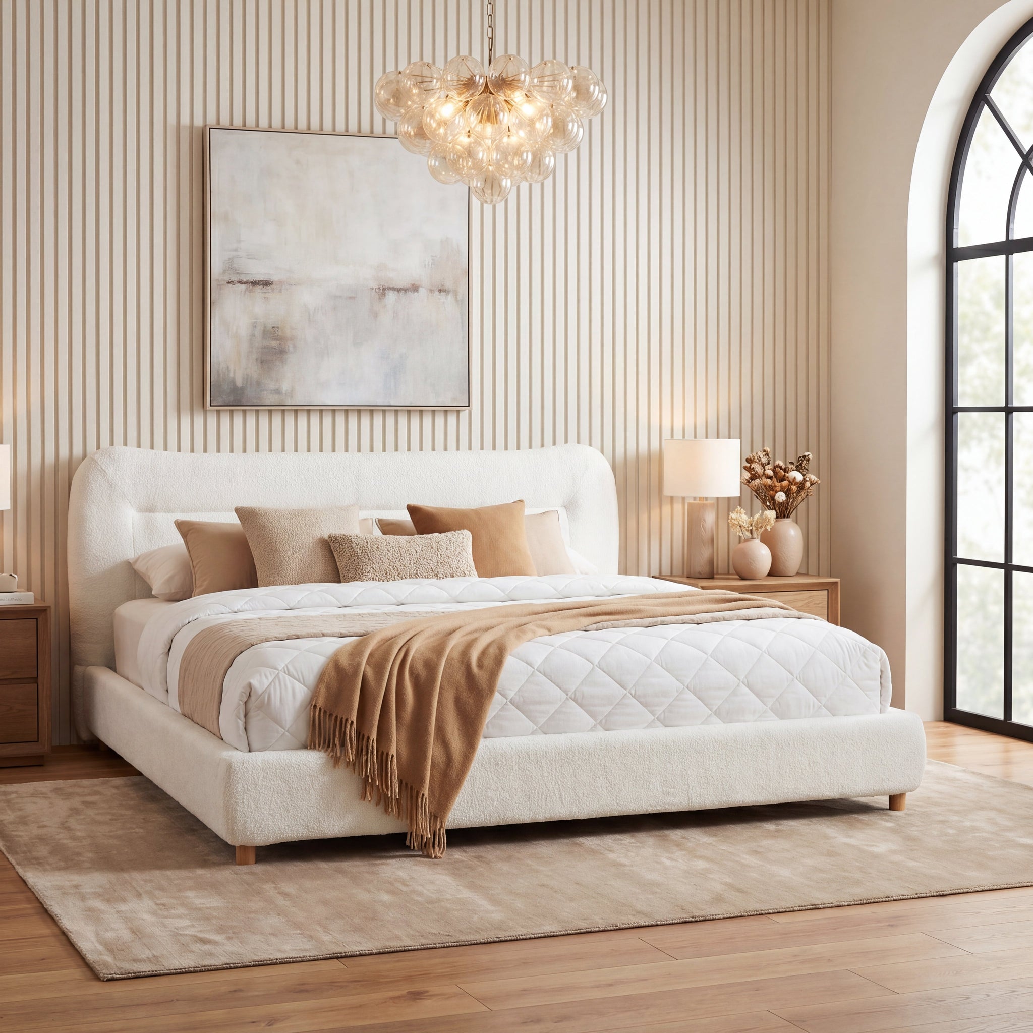 Minimalist Curved Headboard Teddy Bear Plush Bed - King by HouseOfZazla