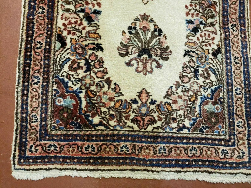 2' 7" X 4' Vintage Handmade Indian Medallion Wool Floral Beige Rug by Jewel Rugs