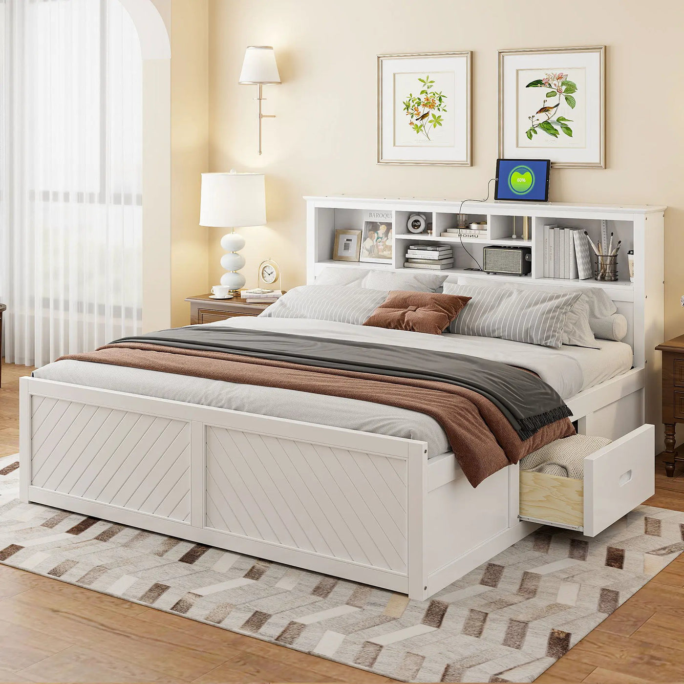 Platform Bed With Multi Storage Headboard, USB And Drawers by Unique Piece Furniture