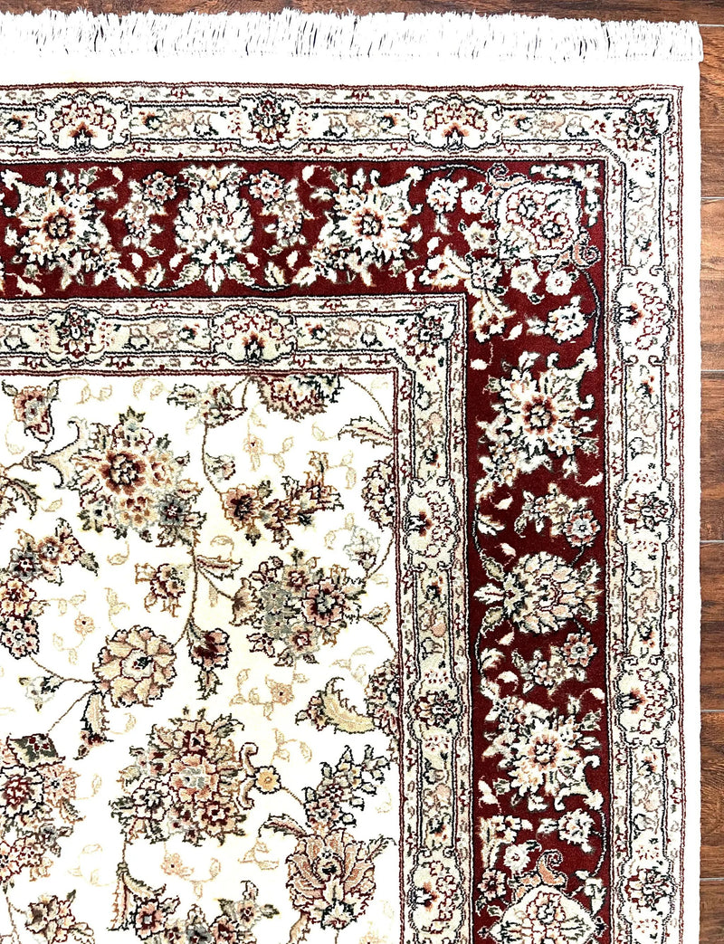 Pak Persian Rug 6x9, Floral Allover Carpet 6 x 9 ft, Cream and Maroon Hand Knotted Wool and Silk Fine Oriental Rug, Traditional Vintage Rug by Jewel Rugs