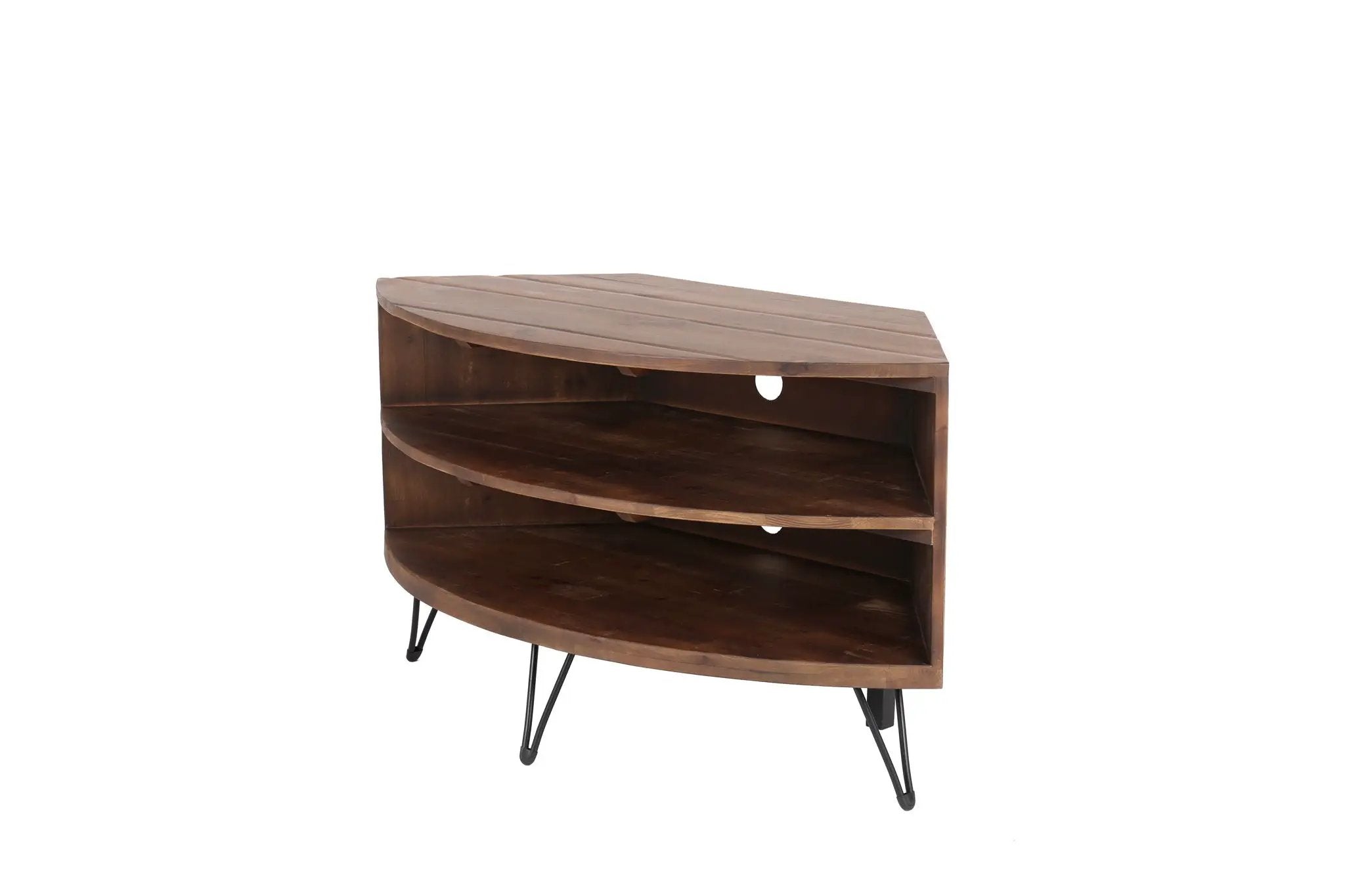 Fan Shape Reclaimed Wood Corner Media Table For Living Room Wise Use Your Space - Natural by HouseOfZazla
