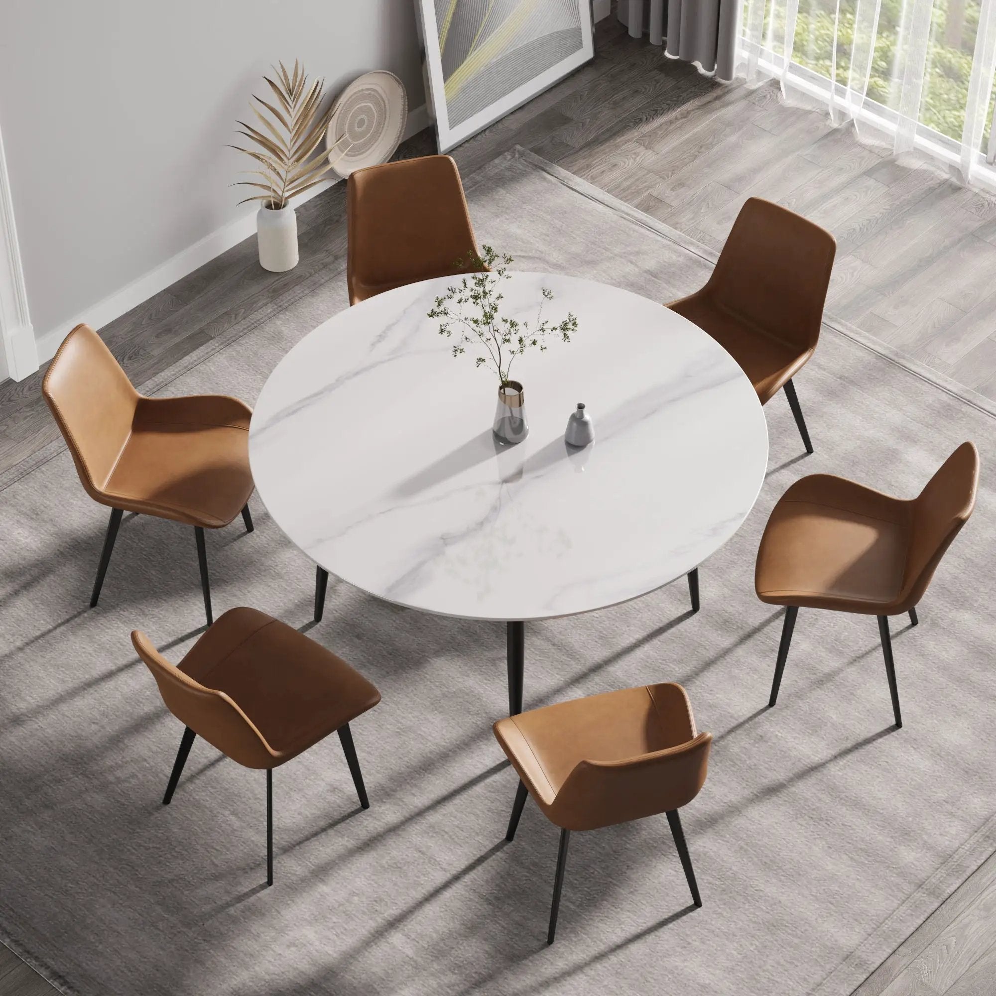 Modern Man-Made Stone Round Metal Dining Table-Position For 6 People by HouseOfZazla