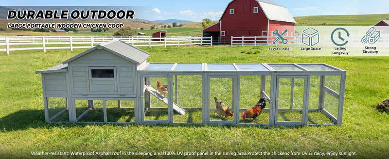 141" Gray Large Wooden Chicken Coop with Nesting Box by HouseOfZazla