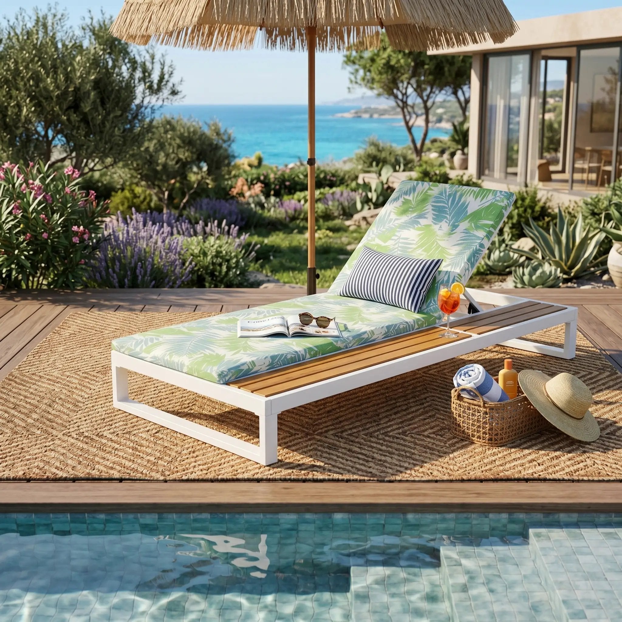 White Iron & Teak Finish Chaise Lounge Set by HouseOfZazla
